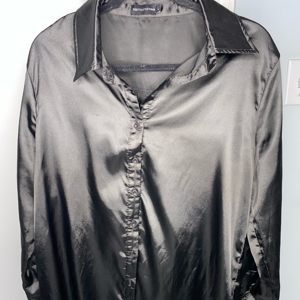 Black Satin Button Front - image 2